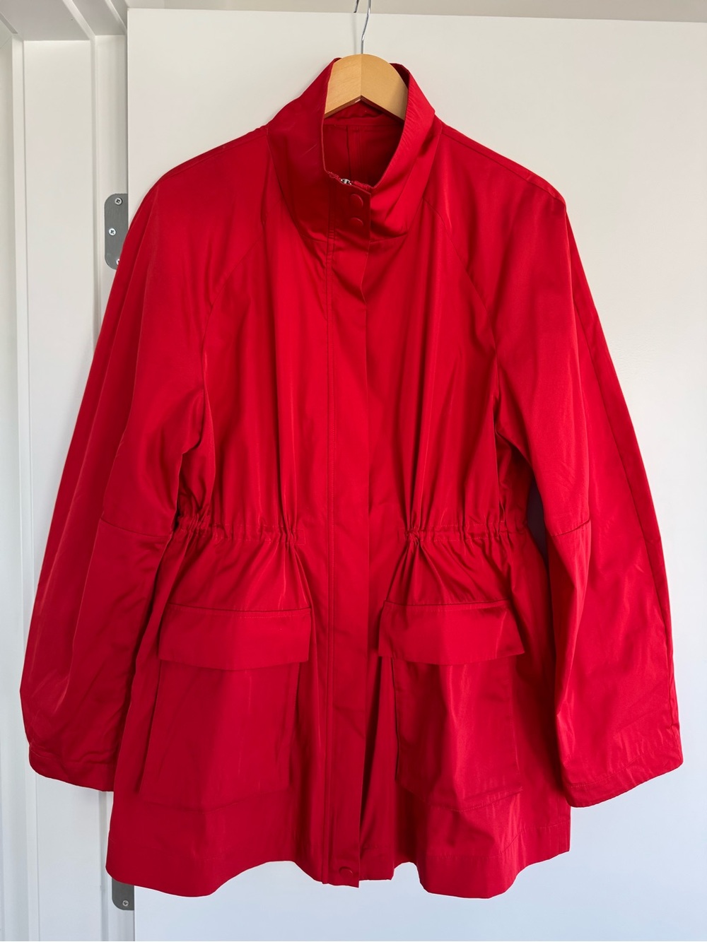 St. Agni Paper Red Taffeta Utility Parka Drawstring Waist Lightweight Zip Jacket - Picture 6 of 10